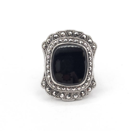 Vintage Art Deco Style Onyx & Marcasite Ring