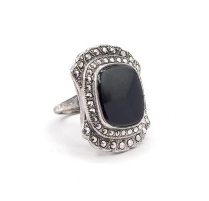Vintage Art Deco Style Onyx & Marcasite Ring