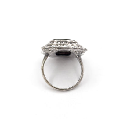 Vintage Art Deco Style Onyx & Marcasite Ring