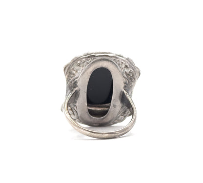 Vintage Art Deco Style Onyx & Marcasite Ring