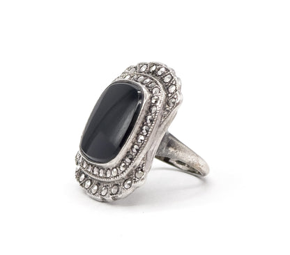 Vintage Art Deco Style Onyx & Marcasite Ring
