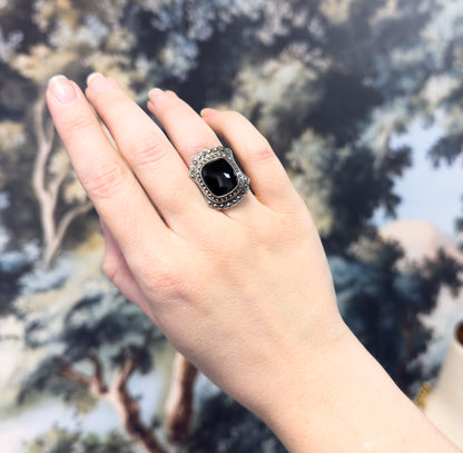 Vintage Art Deco Style Onyx & Marcasite Ring