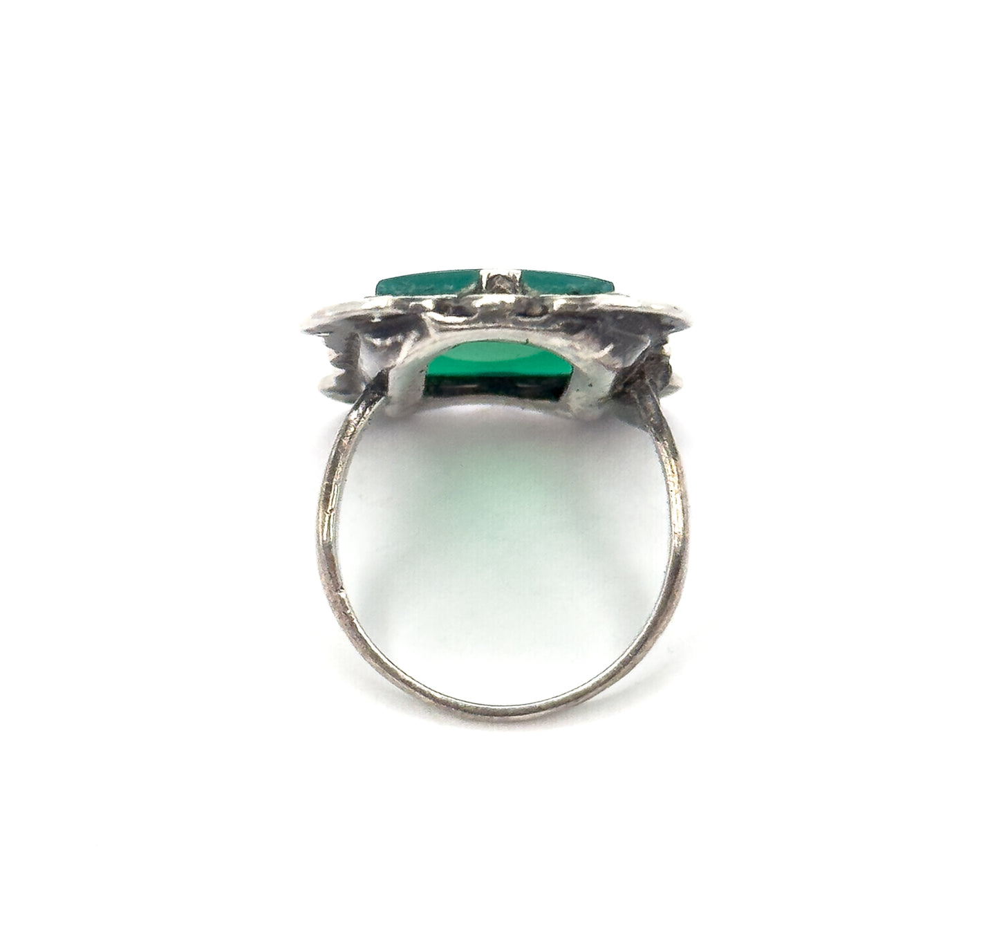 Art Deco Green Chalcedony Ring in Silver