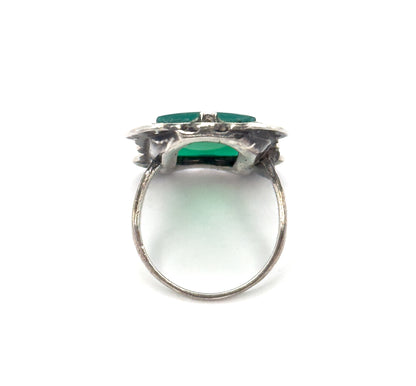 Art Deco Green Chalcedony Ring in Silver
