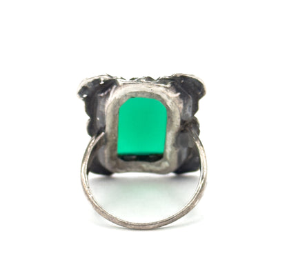 Art Deco Green Chalcedony Ring in Silver
