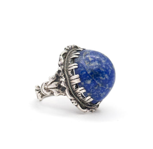 Vintage Lapis Cabochon Statement Ring in Sterling Silver