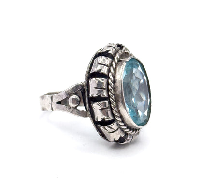 Vintage Blue Paste Handmade Ring in Silver