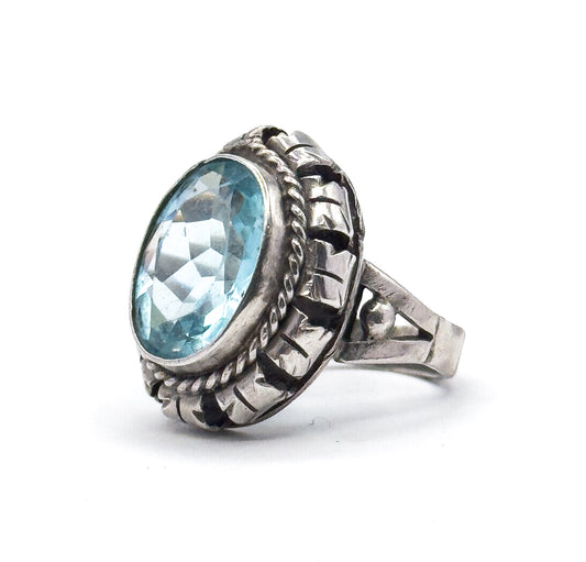 Vintage Blue Paste Handmade Ring in Silver