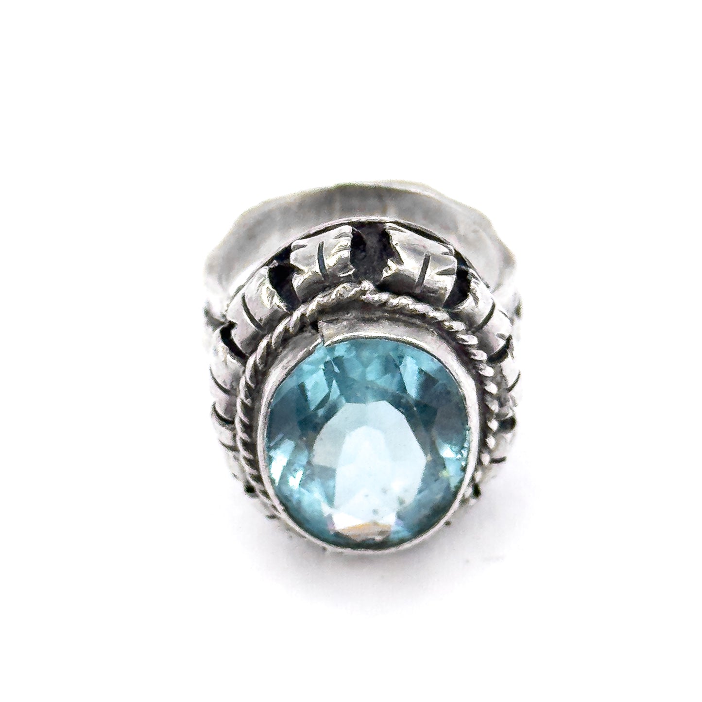 Vintage Blue Paste Handmade Ring in Silver