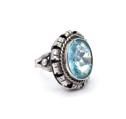 Vintage Blue Paste Handmade Ring in Silver