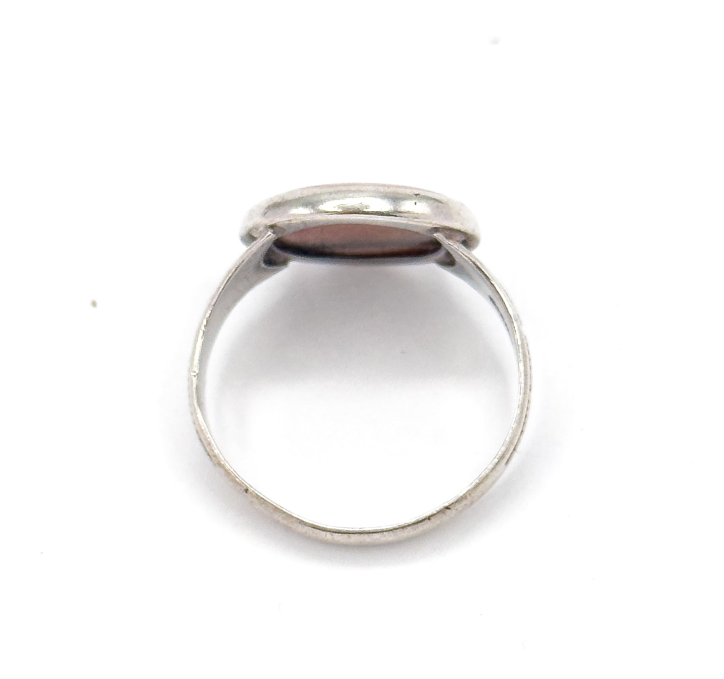 Antique Pink Stone Ring with Greek Key Motif in Silver