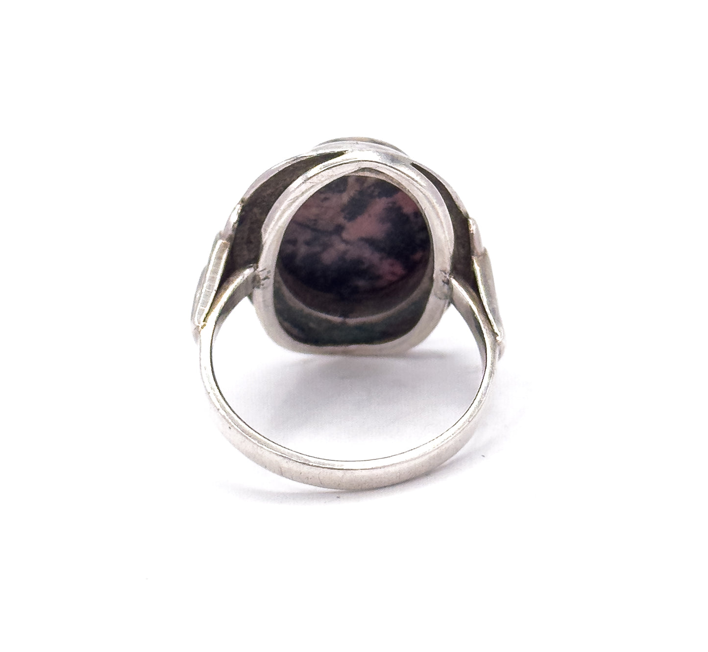 Cool Mid Century Rhodonite Cabochon Ring in Silver