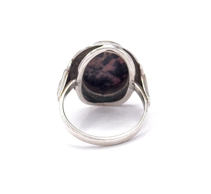 Cool Mid Century Rhodonite Cabochon Ring in Silver