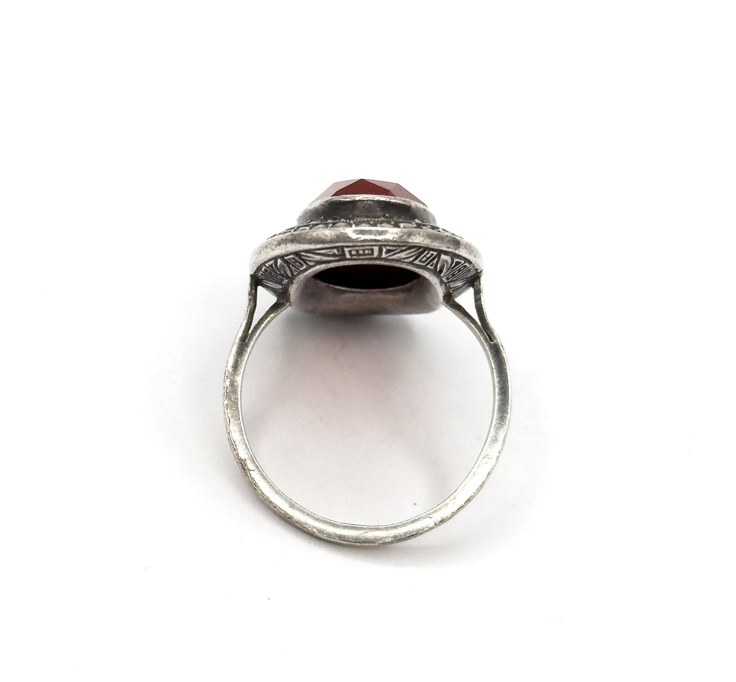 Art Deco German Carnelian Oval & Marcasite Halo Ring in Silver
