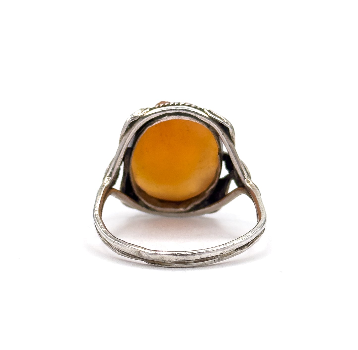 Art Nouveau Carved Hardstone Leaf Ring in Sterling Silver