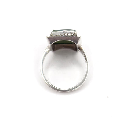 Vintage Nephrite Jade & Marcasite Halo Ring in Sterling Silver