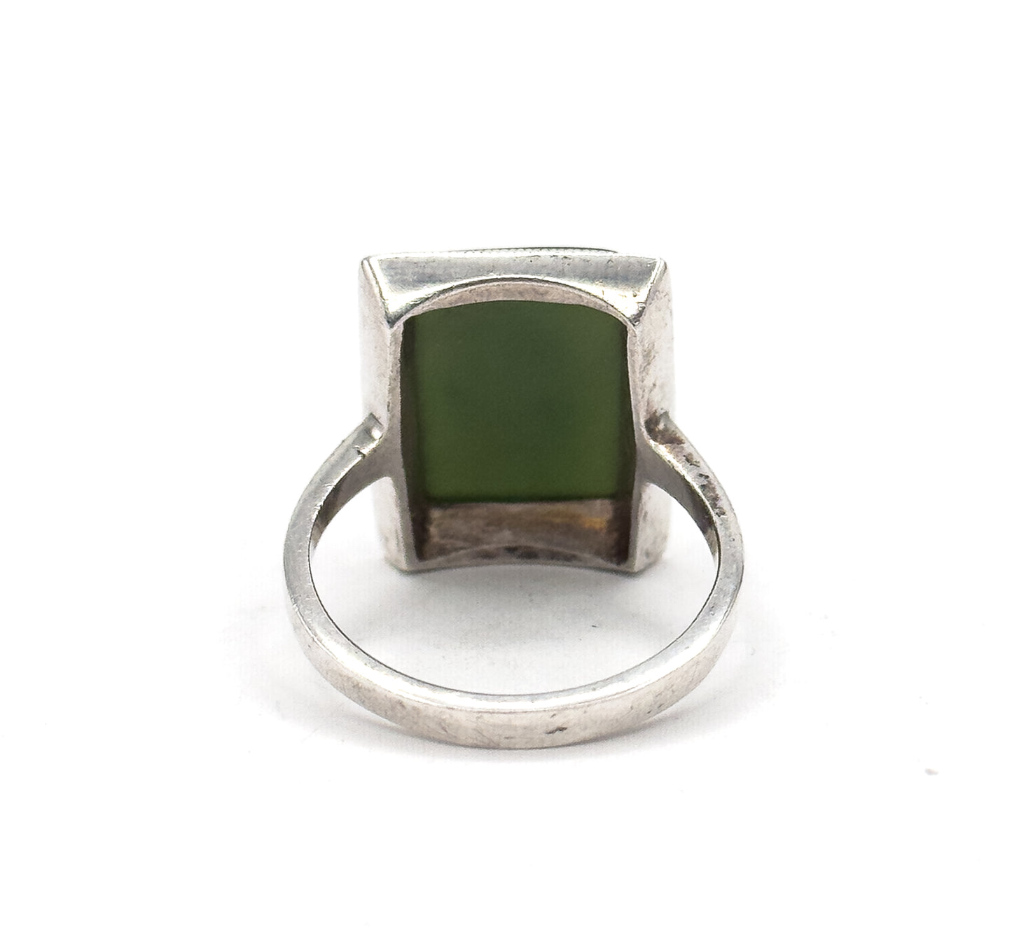 Vintage Nephrite Jade & Marcasite Halo Ring in Sterling Silver