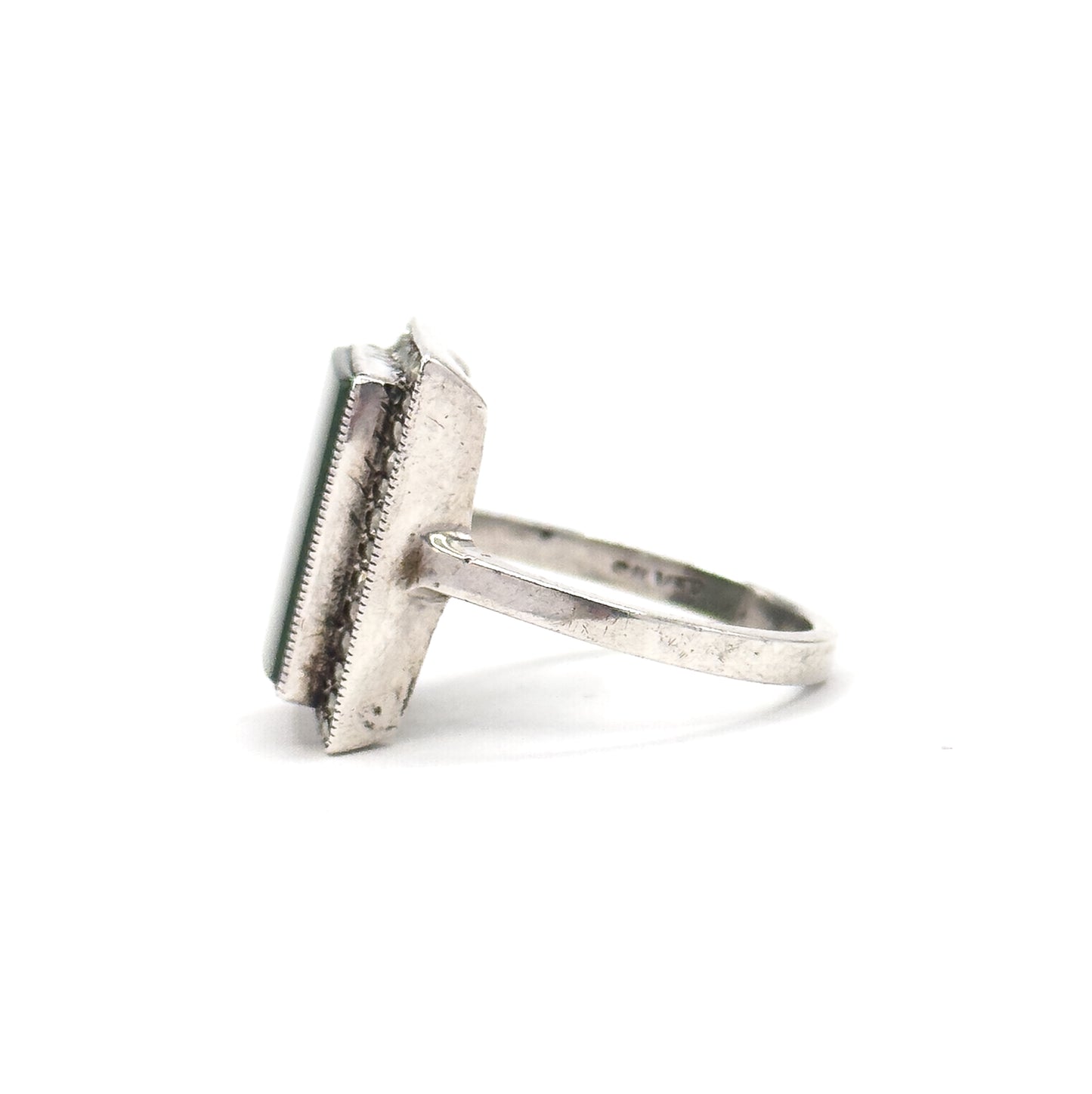 Vintage Nephrite Jade & Marcasite Halo Ring in Sterling Silver