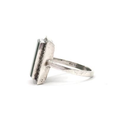 Vintage Nephrite Jade & Marcasite Halo Ring in Sterling Silver