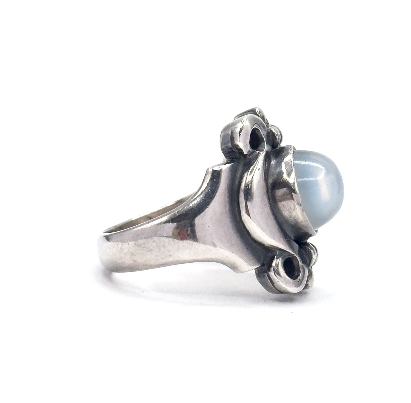 Arts & Crafts Moonstone Cabochon Ring in Sterling Silver