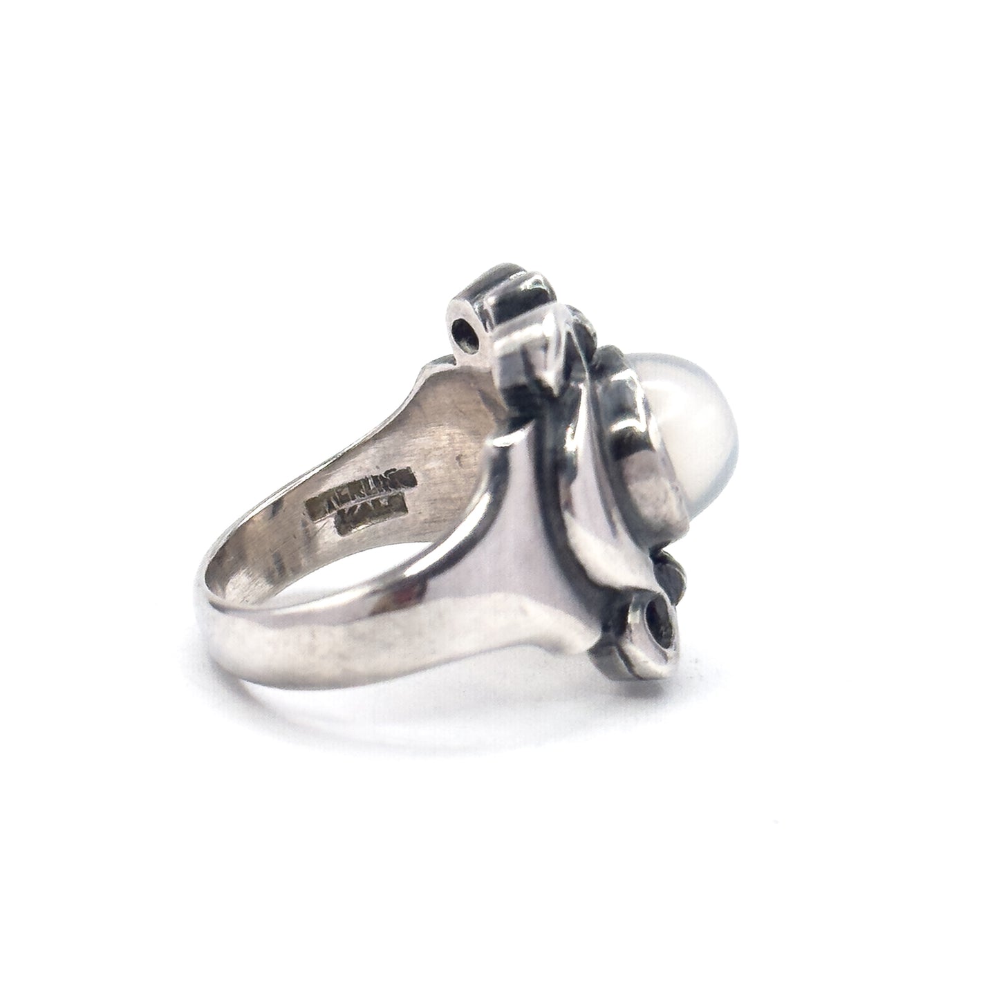 Arts & Crafts Moonstone Cabochon Ring in Sterling Silver
