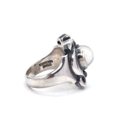 Arts & Crafts Moonstone Cabochon Ring in Sterling Silver
