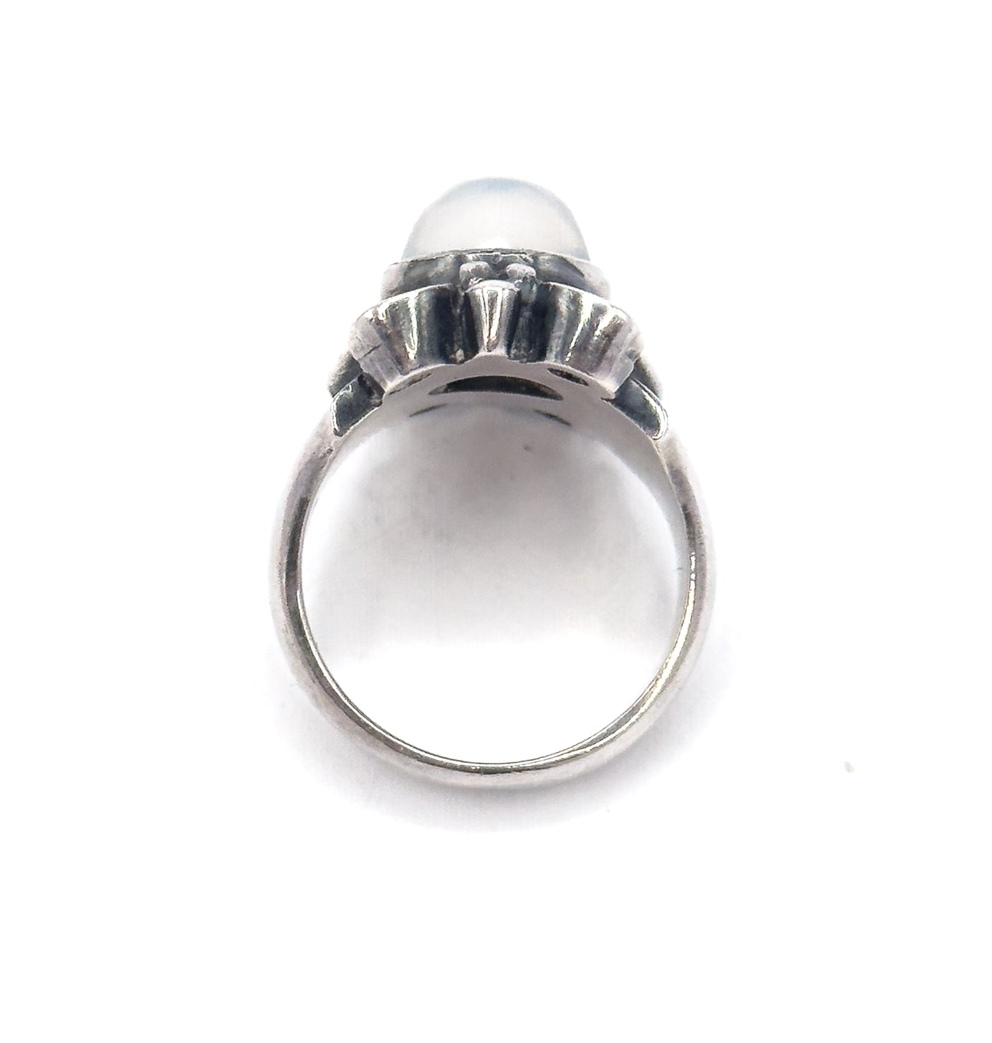 Arts & Crafts Moonstone Cabochon Ring in Sterling Silver