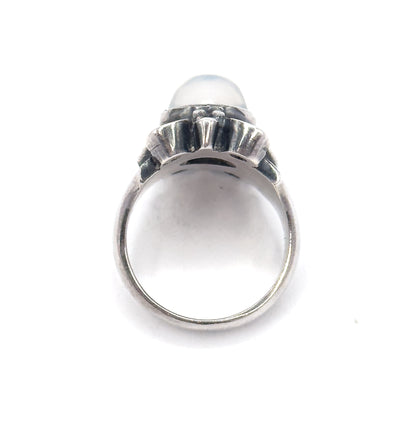 Arts & Crafts Moonstone Cabochon Ring in Sterling Silver