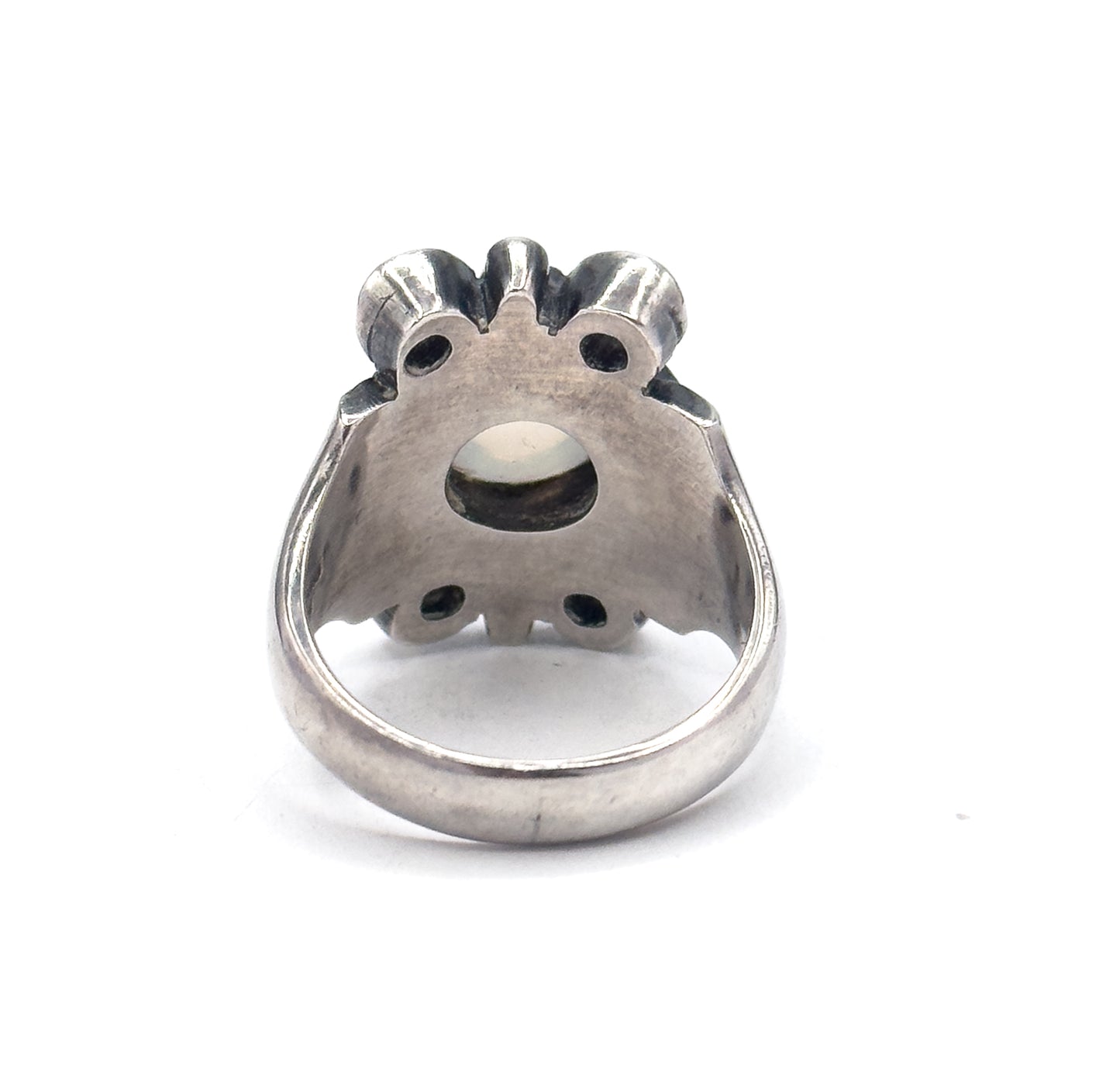 Arts & Crafts Moonstone Cabochon Ring in Sterling Silver