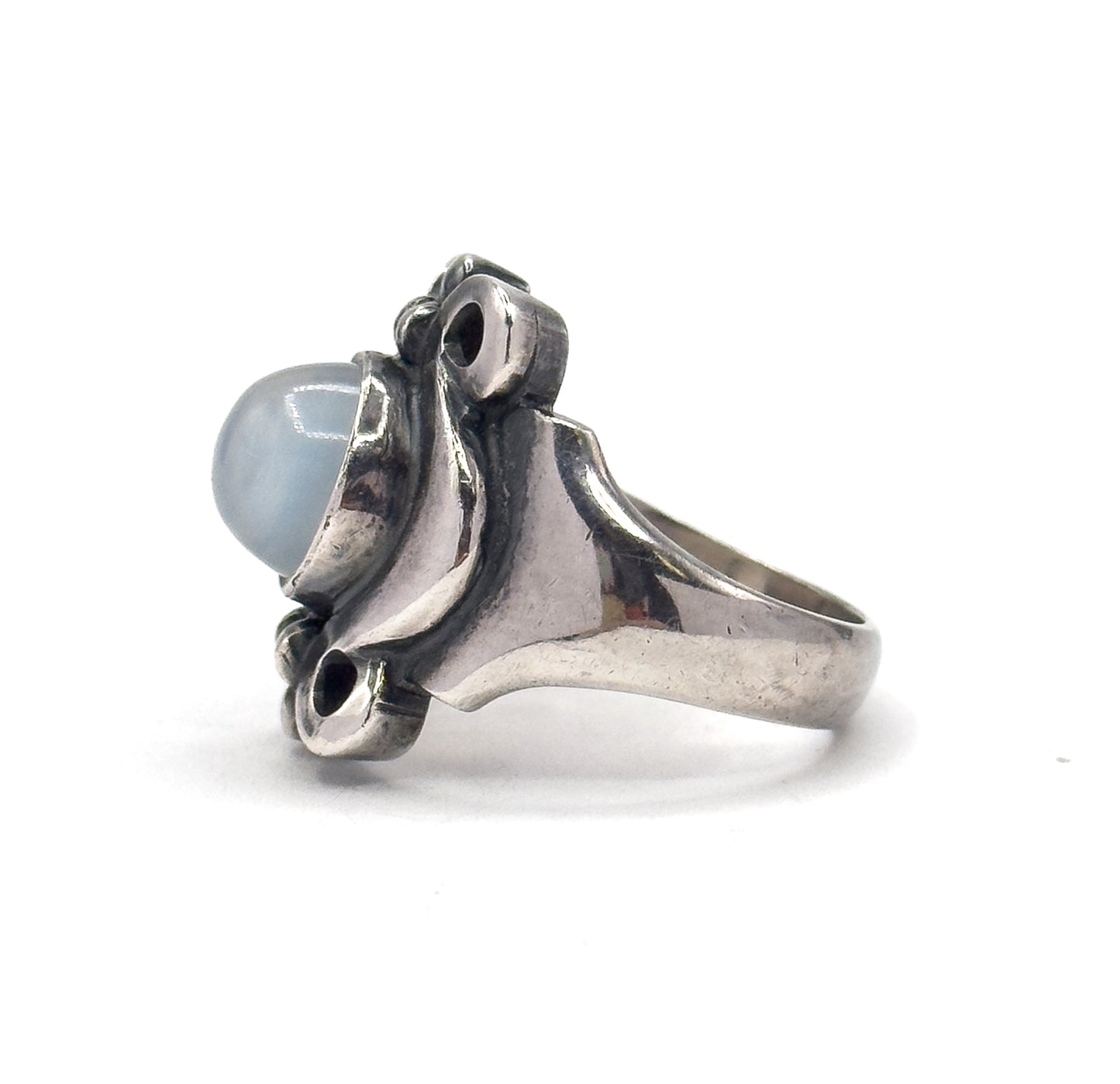 Arts & Crafts Moonstone Cabochon Ring in Sterling Silver