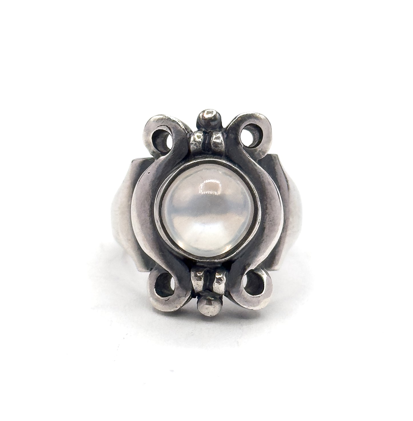 Arts & Crafts Moonstone Cabochon Ring in Sterling Silver
