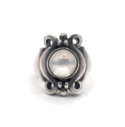 Arts & Crafts Moonstone Cabochon Ring in Sterling Silver