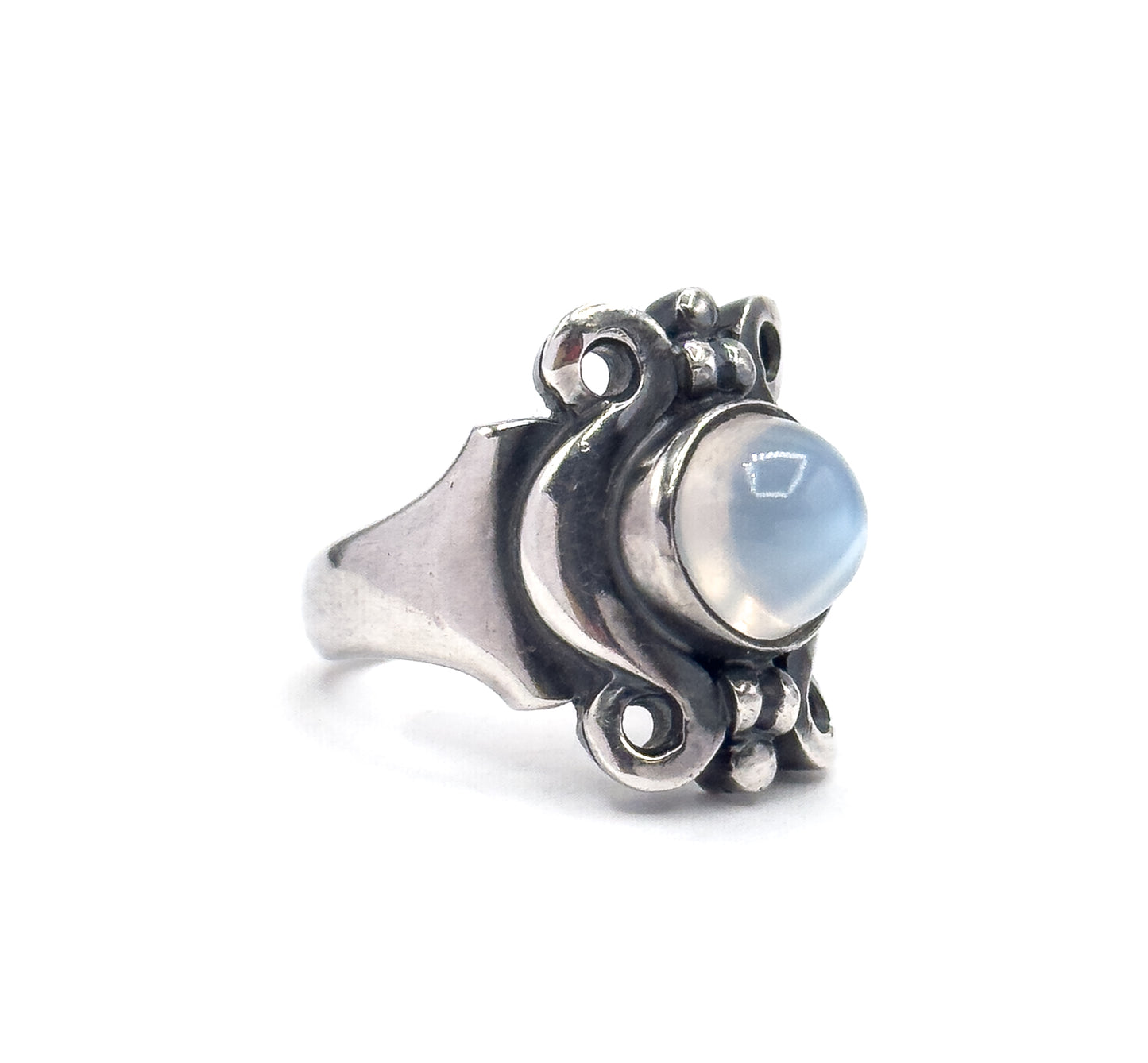 Arts & Crafts Moonstone Cabochon Ring in Sterling Silver