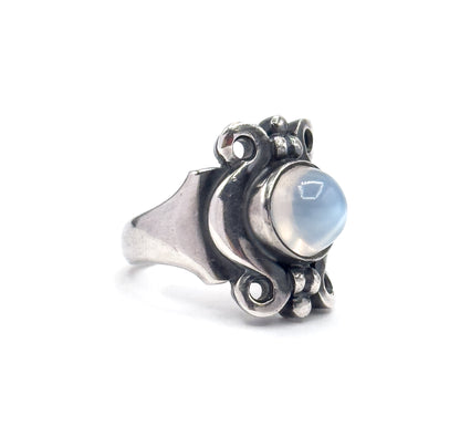 Arts & Crafts Moonstone Cabochon Ring in Sterling Silver