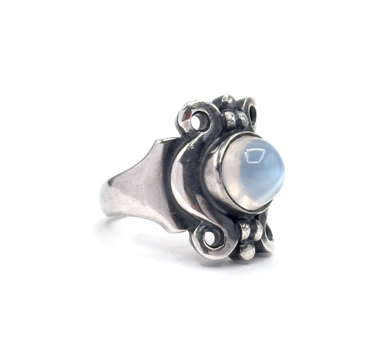 Arts & Crafts Moonstone Cabochon Ring in Sterling Silver