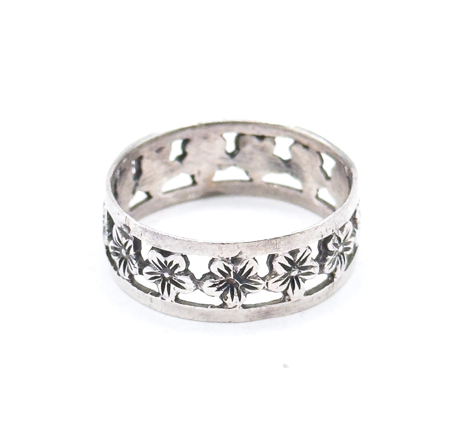 Vintage Forget Me Not Eternity Band in Sterling Silver