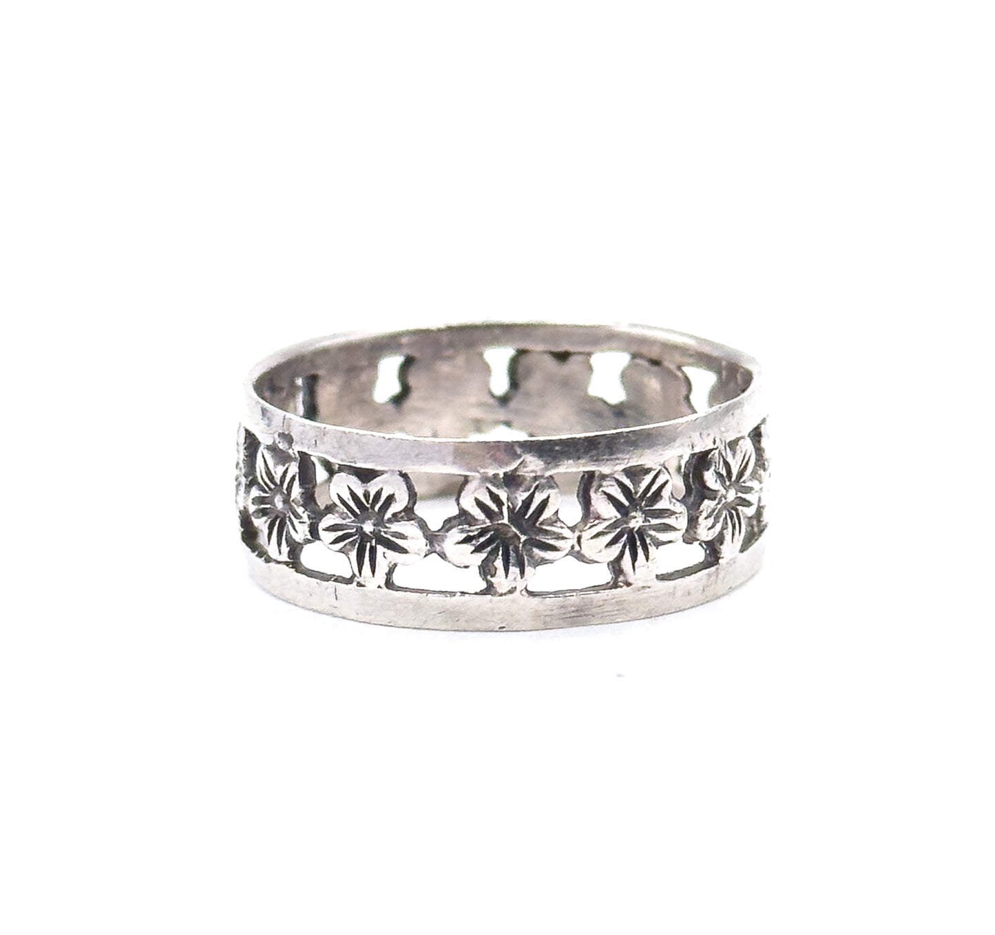 Vintage Forget Me Not Eternity Band in Sterling Silver