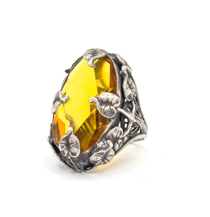 Art Nouveau Golden Paste Leaf Ring in Sterling Silver