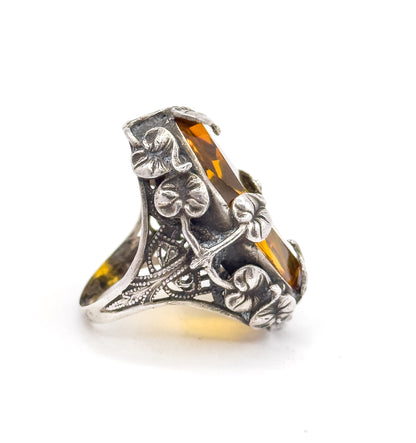 Art Nouveau Golden Paste Leaf Ring in Sterling Silver