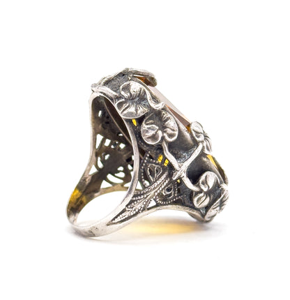 Art Nouveau Golden Paste Leaf Ring in Sterling Silver