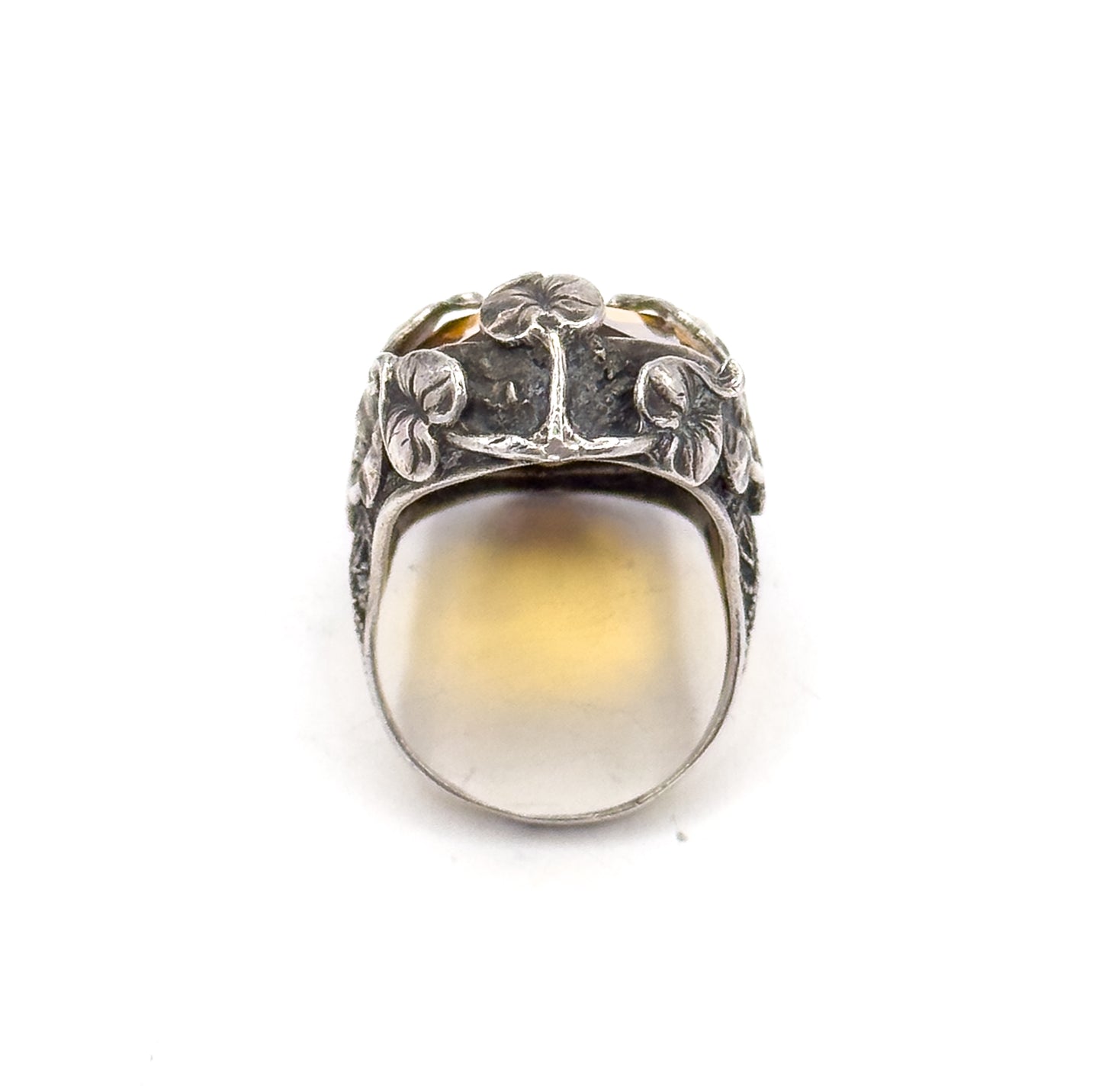 Art Nouveau Golden Paste Leaf Ring in Sterling Silver