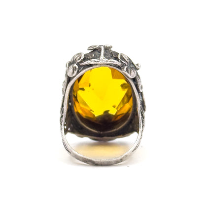 Art Nouveau Golden Paste Leaf Ring in Sterling Silver