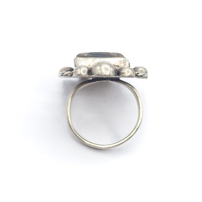 Late 20th Century Abalone Carved Mask Ring in Mexican Sterling Silver