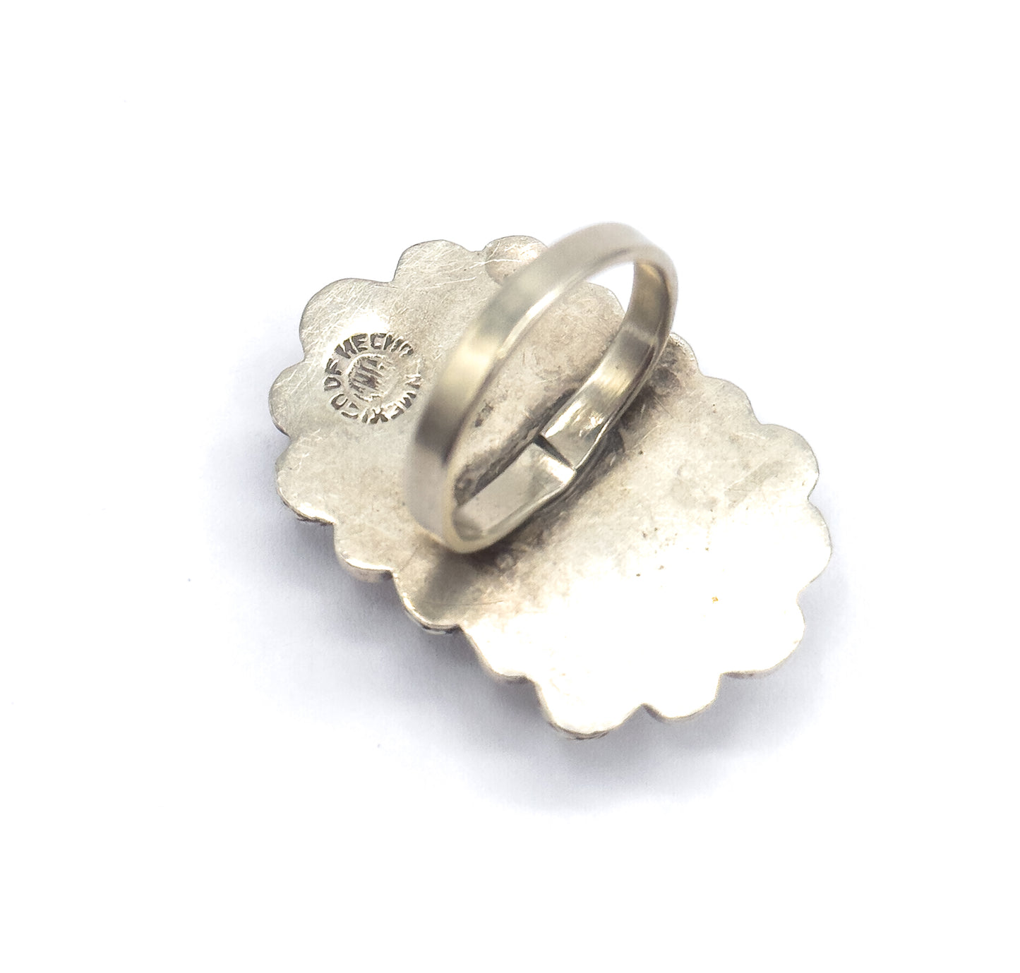Late 20th Century Abalone Carved Mask Ring in Mexican Sterling Silver