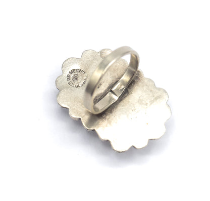 Late 20th Century Abalone Carved Mask Ring in Mexican Sterling Silver