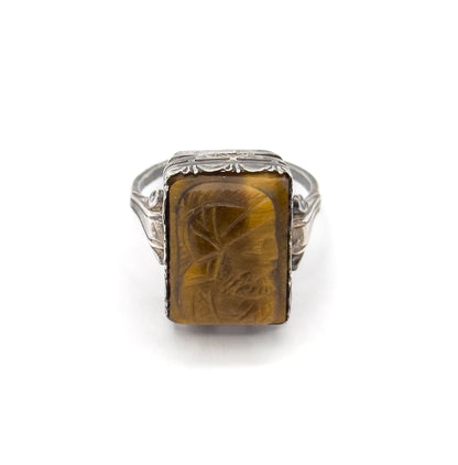 Vintage Tiger-Eye Cameo Ring in 830 Silver