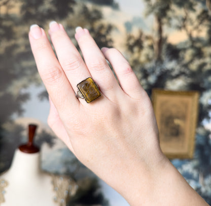 Vintage Tiger-Eye Cameo Ring in 830 Silver