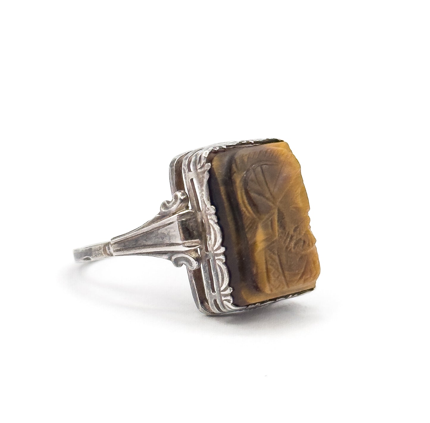 Vintage Tiger-Eye Cameo Ring in 830 Silver