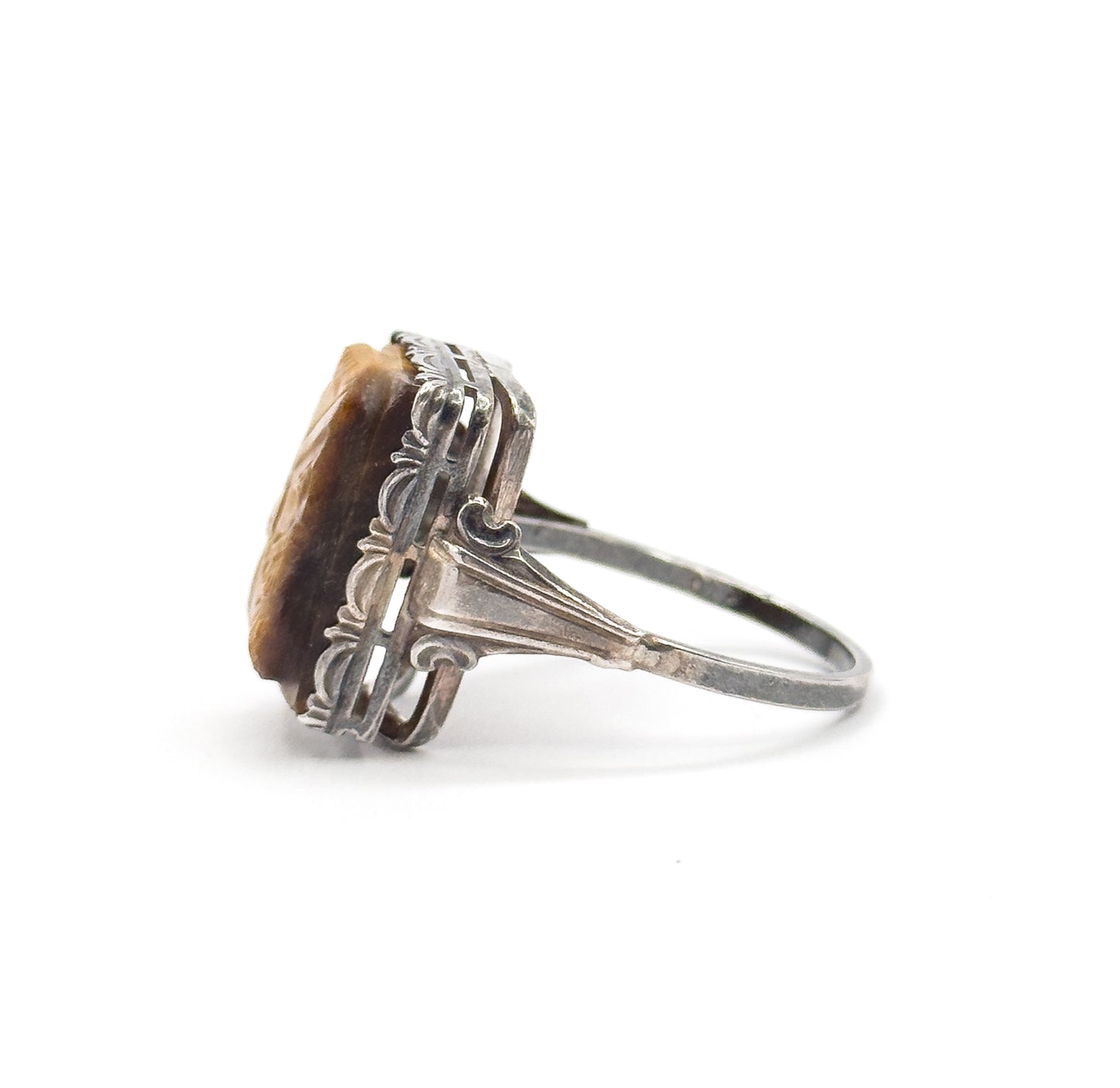 Vintage Tiger-Eye Cameo Ring in 830 Silver