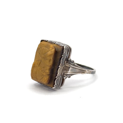 Vintage Tiger-Eye Cameo Ring in 830 Silver